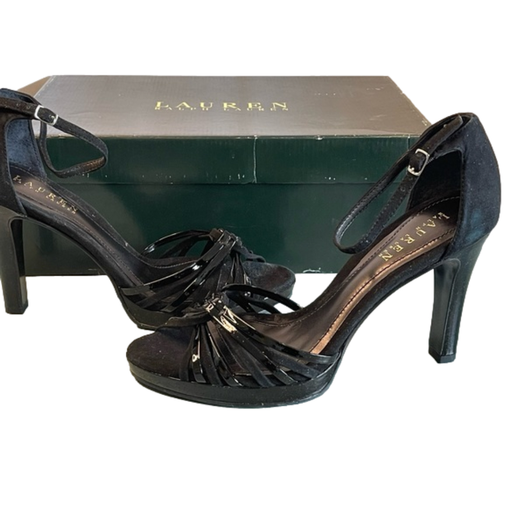 Ralph Lauren Skylar black patent & suede 4” heels - new in box- size 7
